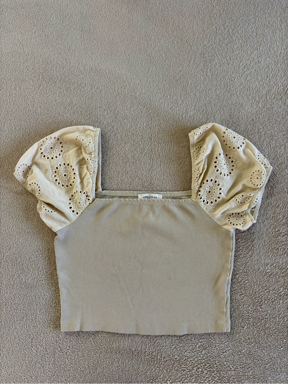 LC Waikiki Beige Puff Sleeve Ribbed Crop Top Girls Size XL